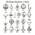 Set de 20 dijes náuticos de plata antigua con anclas para joyería artesanal - Juego de 20 Estilos de Ancla Náutica Oceánica Plata Antigua (SN71) / 20 Piezas/Paquete (20 Estilos)
