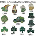Set of 12 St. Patrick's Day enamel charms featuring shamrocks and rainbows - 12 Styles St. Patrick's Day Set (SN1096) / 12 Pieces/Pack