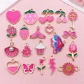 Macro di 20 ciondoli in lega rosa a forma di cuore e frutta per creazioni di gioielli fai da te - Set da 20 Pezzi Misto (SN1644) / 20 Pezzi/Confezione / Rosso rosa