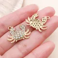 Gold crab charms with rhinestones for DIY jewelry making accessories and necklaces - Rhinestone Ocean Crab Pendant (27123) / 1 Piece (18x22mm) / Gold