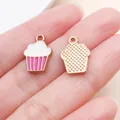 Dettaglio di un ciondolo cupcake rosa e bianco in lega per la creazione di gioielli. - 1 Pezzo (11x16mm)