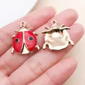 Detailed red enamel and gold alloy ladybug charm pendant for DIY jewelry making - Round Red Beetle (12298) / 1 Piece (20x23mm) / Red