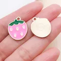 Dettaglio del ciondolo a fragola in smalto rosa con vista frontale e posteriore - 1 Pezzo/Confezione (20x17x1mm)