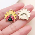 Colorful enamel ladybug flower alloy pendant charm for DIY jewelry making and crafts - Chrysanthemum Yellow Ladybug (26999) / 1 Piece (22x21mm) / KC Gold Yellow