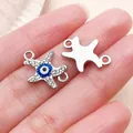 Silver starfish evil eye pendant with sparkling rhinestones for DIY necklace making - Starfish Evil Eye Double Hole Connector (15240) / 1 Piece (17x12mm) / Silver