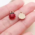 Roter Emaille Marienkäfer Käfer Anhänger aus Legierung für DIY Schmuckherstellung - Mini Roter Marienkäfer (27002) / 1 Stück (12.5x9mm) / KC Gold Rot