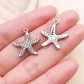 Elegant silver-toned rhinestone starfish charms for DIY necklace and jewelry making - Rhinestone Marine Starfish Star (27104) / 1 Piece (20.5x19mm) / Silver