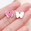 Ciondolo a forma di farfalla in smalto rosa acceso per la creazione di gioielli DIY - 1 Pezzo/Confezione (12x11mm)