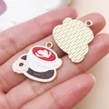 Enamel coffee cup and donut pendant for DIY jewelry making with gold-tone finish - Coffee Donut (27176) / 1 Piece (22x24mm) / White