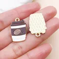Enamel coffee cup charms with golden alloy finish for DIY jewelry making crafts - Coffee Cup (27177) / 1 Piece/Pack (23x15mm) / Brown