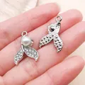 Silver mermaid tail charm with rhinestones and faux pearl for DIY jewelry - Rhinestone Fish Tail with Artificial Pearl Style (27110) / 1 Piece/Pack (22x16mm) / Silver