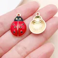 Marienkäfer Anhänger aus Emaille und Legierung für DIY-Halsketten und Schmuck - Roter Marienkäfer (27033) / 1 Stück/Packung (22x14mm) / KC Gold Rot