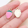 Ciondolo a forma di fragola in lega di smalto rosa per la creazione di gioielli fai da te - 1 Pezzo/Confezione (18x11x2mm)