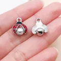 Kleine Emaille-Marienkäfer-Anhänger für DIY-Schmuck mit zentraler Perle - Perle Roter Marienkäfer (27034) / 1 Stück/Packung (15x12mm) / Silber Basis Rot