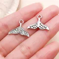 Sparkling silver whale tail charm with clear rhinestones for DIY necklace making - Rhinestone Fish Tail Style (27112) / 1 Piece (19x15mm) / Silver