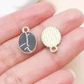 Dark grey enamel coffee bean charm paired with a gold textured disc for DIY jewelry - Dark Coffee Bean (27180) / 1 Piece (15x10mm) / Dark Coffee