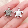 Silver turtle charm connector with sparkling rhinestones for DIY jewelry making - Double-Loop Ocean Turtle Connector (27118) / 1 Piece (19x14mm) / Silver