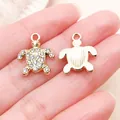 Golden zinc alloy turtle charm with rhinestones, showing front and back details - Rhinestone Ocean Turtle Pendant (27121) / 1 Piece/Pack (17x14mm) / Gold