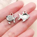 Silver fish charms encrusted with sparkling clear rhinestones for DIY jewelry making - Rhinestone Ocean Tropical Fish Pendant (27124) / 1 Piece (15x14.5mm) / Silver