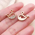 Elegant gold whale charms for DIY jewelry featuring rhinestones and textured metal details - Rhinestone Ocean Whale Style (27127) / 1 Piece (14x15mm) / Gold