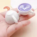 Close-up detail of miniature resin coffee cups featuring purple heart latte art for DIY crafts - Multi-Layer Heart Latte Art (24794) / Purple