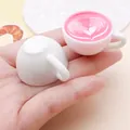 Detailed close-up of miniature resin coffee cup with pink heart latte art pattern - Multi-Layer Heart Latte Art (24795) / Rose Pink