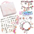 Umfangreiches DIY-Charm-Armband-Set mit rosa Marmor-Geschenkbox und Perlenmix - Rosa Armband Set-HK485