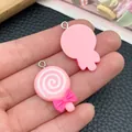 Detailed macro view of pink bow lollipop resin charms showing front and back textures - Bow Lollipop Style (24471) / 1 Piece (28x18x4mm) / Pink