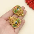 Macro view of golden rotating Wu Lou gourd pendant with colorful enamel and traditional patterns - 1 Piece/Pack (37x28mm)