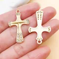 Close-up of golden alloy rhinestone cross pendants showing both front and back details - Plated KC Gold 3D Rhinestone Cross (27077)