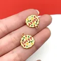 Close-up view of gold drip oil 'LUCKY' lucky charm pendants for DIY jewelry crafting. - 1 Piece (16x14mm)