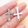 High-quality sparkling rhinestone alloy cross pendant detail for DIY necklace and earring making - Plated White K Rhinestone Cross (27074)