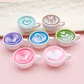 Colorful resin miniature coffee cups with various heart and swan latte art patterns - Set (SN1571) / 7 Models Each 1 Piece