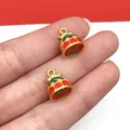 Gold plated enamel lucky cat bell charm for DIY jewelry necklace and bracelet making - Koi Lotus Stamp (22570) / 1 Piece (13x10mm)