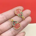 Ciondolo a zucca in oro antico con carattere Fu e smalto rosso per gioielli fai da te - Ciondolo Fu Zucca Rosso (22543) / 1 Pezzo (25x13mm)