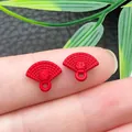 Red Chinese style fan-shaped charms with Fu character for DIY earring and jewelry making - New Year Knot Mini Fan (21578) / 1 Piece(9x10mm) / Red