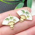Chinese style bamboo leaf fan pendant with double loops for DIY jewelry making - Bamboo Leaf Double-Sided Fan (22446) / 1 Piece (24x21mm) / White