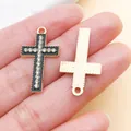 Detailed view of black enamel cross pendant with rhinestones for DIY jewelry making - KC Gold Black Enamel Rhinestone Cross (27039) / 26x15mm