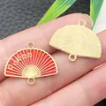 Red and gold fan-shaped charms for DIY jewelry making and earrings - Plum Blossom Fan (22449) / 1 Piece/Pack (24x19mm) / Red