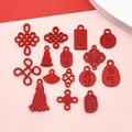 Collezione di ciondoli e nappe rossi in stile cinese per la creazione di gioielli fai da te - Serie Capodanno Set di Nodi per Piccoli Ciondoli (SN1075) / Confezione da 15