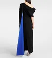 Vista posterior de un elegante vestido negro de un hombro con detalle de panel azul. - S / Vestidos / Estilo de Patchwork Negro