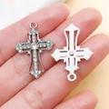 Silver alloy cross pendant with sparkling rhinestones for DIY jewelry making accessories - White K Hollow Rhinestone Cross (27042)