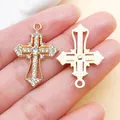 Sparkling gold alloy cross pendant set with clear rhinestones for DIY jewelry crafts. - KC Gold Hollow Rhinestone Cross (27043)