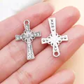 Silver alloy cross pendant with sparkling clear rhinestones for DIY jewelry making - White K Clover Rhinestone Cross (27044)