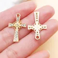 Exquisite gold-tone alloy cross pendant with rhinestones for DIY necklace jewelry - KC Gold Clover Rhinestone Cross (27045)