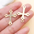 Detailed gold alloy rhinestone cross pendants for DIY necklace and earring jewelry. - KC Gold Rhinestone Cross (27047)
