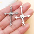 Sparkling silver alloy cross pendant with white rhinestones for DIY jewelry making crafts - White K Rhinestone Cross (27048)