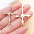Gold alloy cross pendant with rhinestones for DIY necklace and earring jewelry making. - KC Gold Rhinestone Cross (27049)