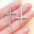 Elegant silver alloy cross pendant with sparkling white rhinestones for DIY jewelry making - Plated White K Rhinestone Cross (27078)