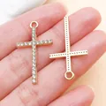 Gold alloy cross charm with rhinestones for DIY necklace and earring jewelry making - Plated KC Gold Rhinestone Cross (27079)